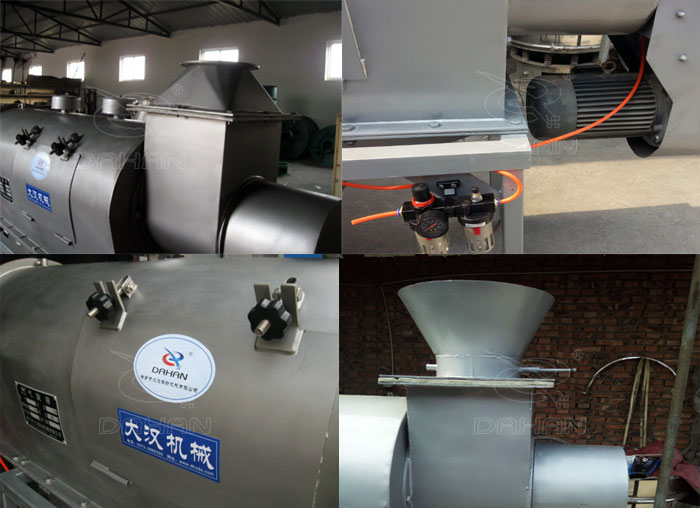氣旋篩：電機，進料口，氣壓裝置等特寫圖片