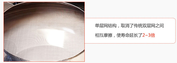 單層網(wǎng)結(jié)構(gòu)，取消了傳統(tǒng)雙層網(wǎng)之間相互摩擦，使壽命延長了2~3倍