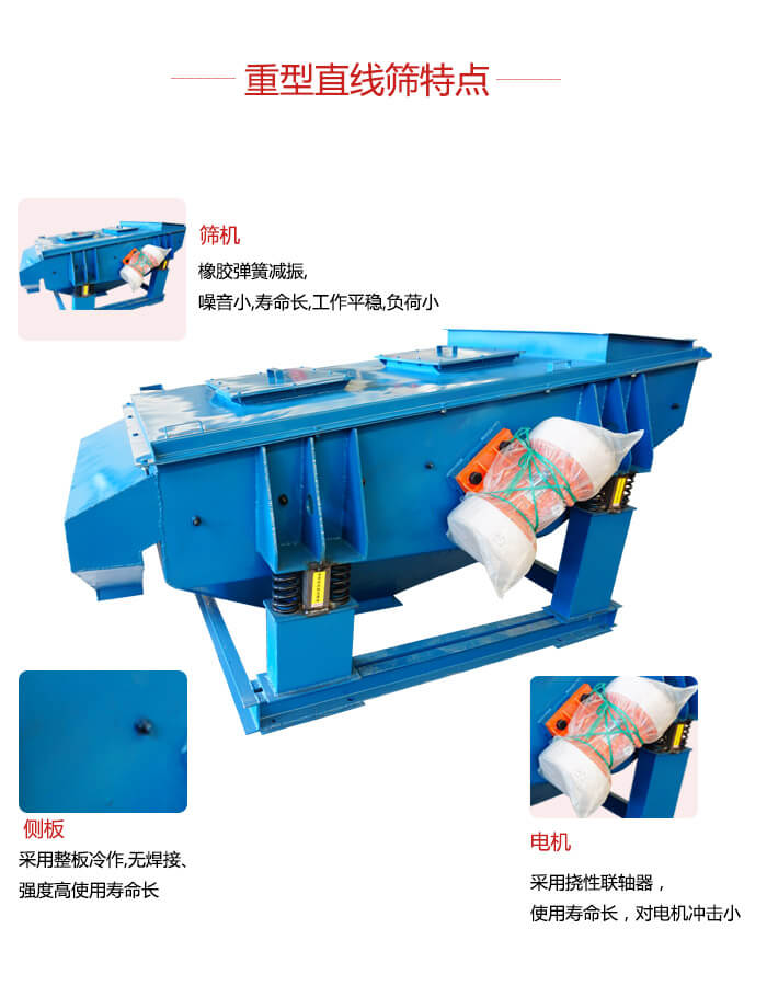 重型直線篩：篩機(jī)，側(cè)板，電機(jī)展示圖