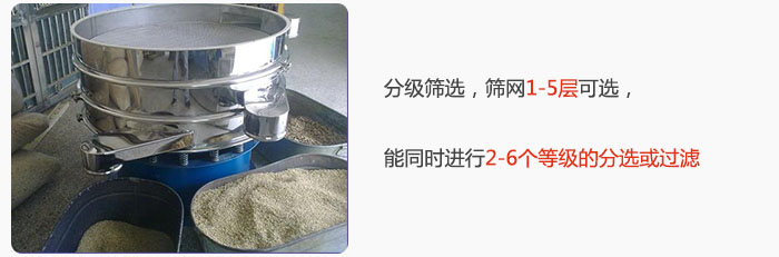 分級篩選，可篩1至5層篩網(wǎng)，能同時進(jìn)行2至6個等級的分選或過濾