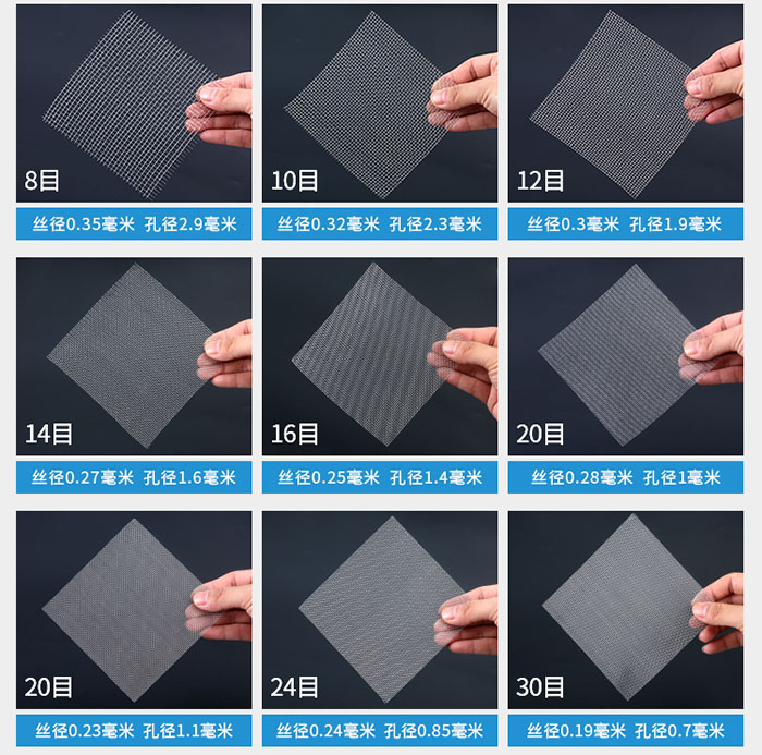 8目-30目金屬絲編織網(wǎng)對(duì)應(yīng)的絲徑，孔徑圖片展示