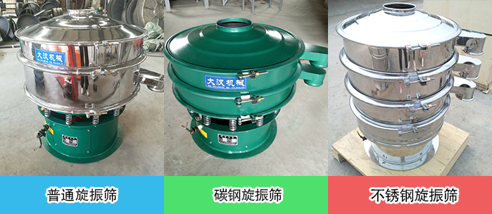 醫(yī)藥振動篩常見材質(zhì)展示：碳鋼＋不銹鋼，不銹鋼，碳鋼等材質(zhì)展示