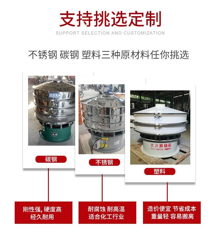 旋振篩可配置一到四層的篩網(wǎng)。旋振篩的篩分效率高，篩分精度高，篩分率高達(dá)96%。