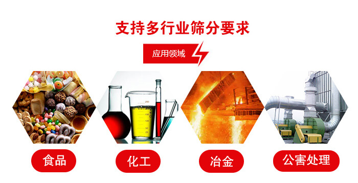 旋振篩適用的行業(yè)：食品行業(yè)，化工行業(yè)，冶金行業(yè)，公害處理等。