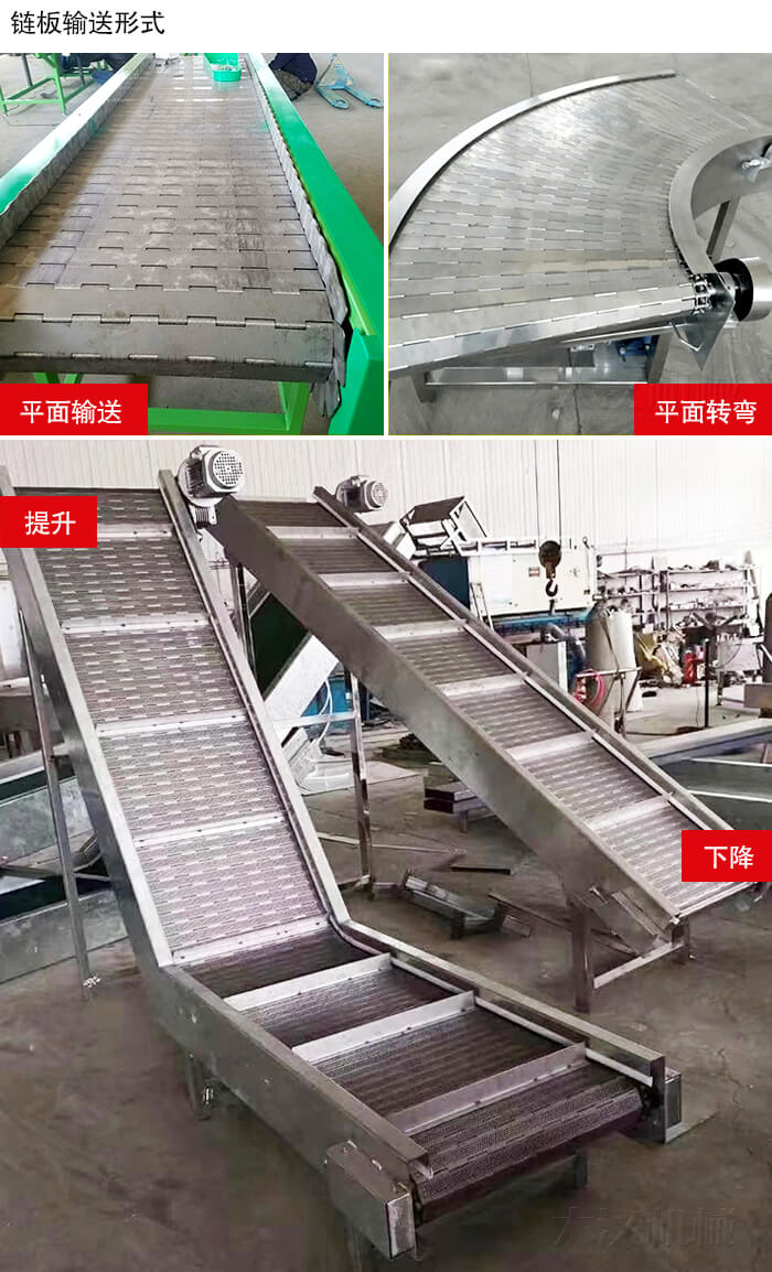 鏈板輸送機平面輸送，平面拐彎，提升等運行現(xiàn)場圖片